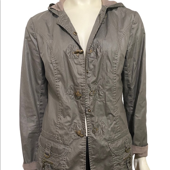 MUR MUR Taupe Brown Hooded Lightweight Utility Jacket - M - Picture 3 of 9